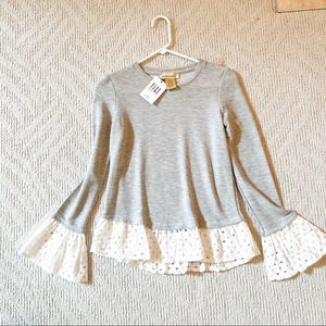 Davina Boutique Brand Top Knit Crochet Sleeves Gray XXS NWT